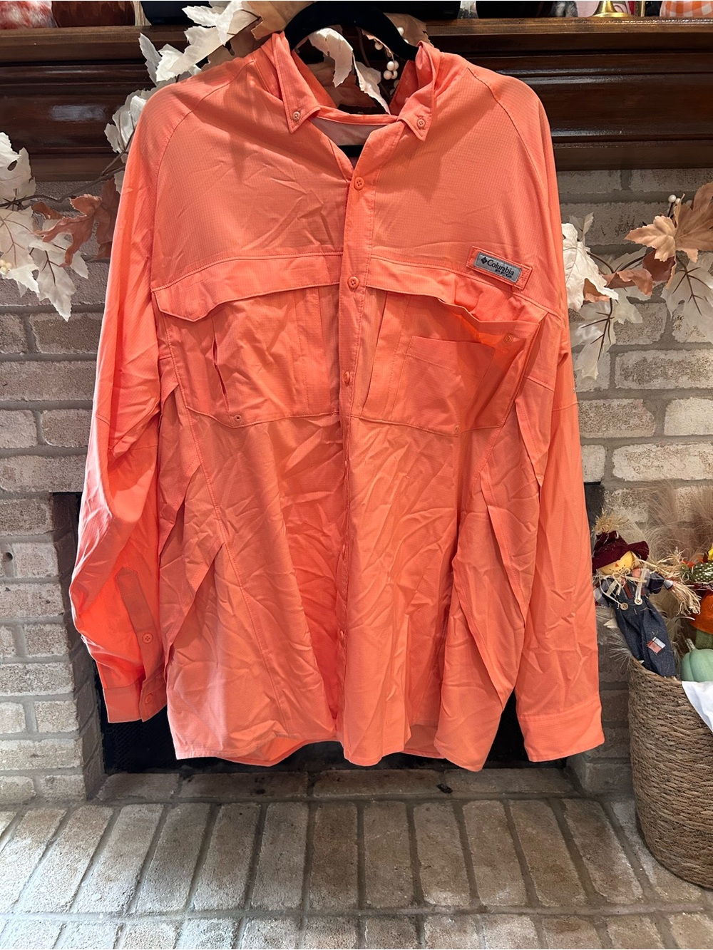 Columbia Coral Orange Lightweight Long-Sleeve Shirt Jacket EUC